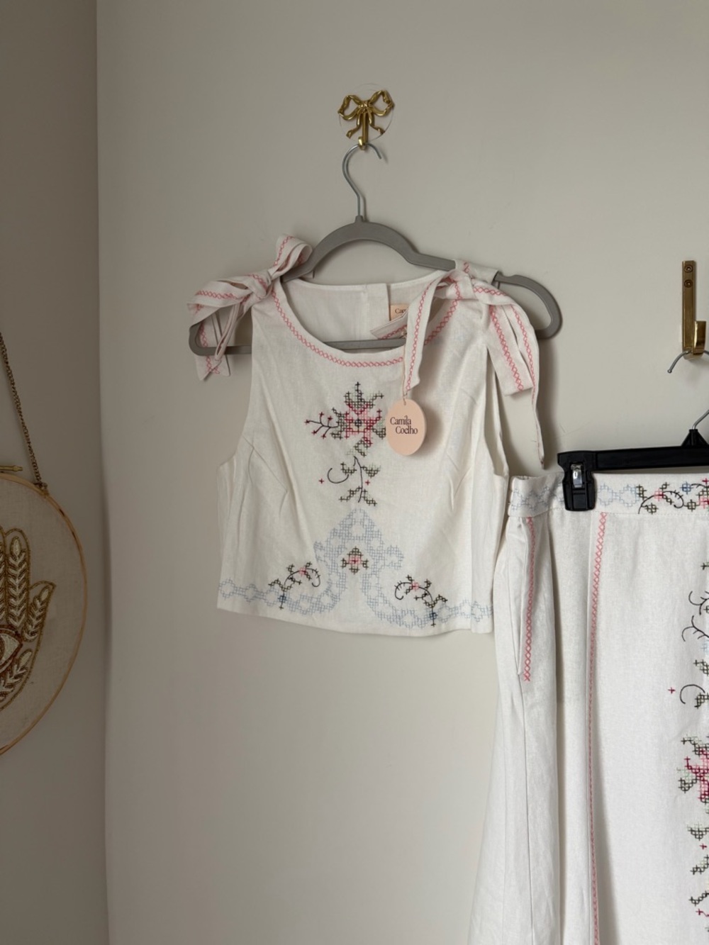 Camila Coelho White Embroidered Maxi Skirt Set with Pink Accents - Picture 10 of 10